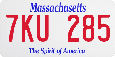 MA license plate 7KU285