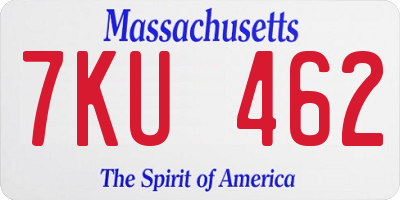 MA license plate 7KU462