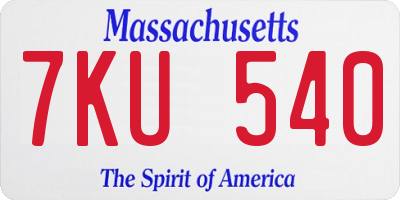 MA license plate 7KU540