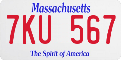 MA license plate 7KU567