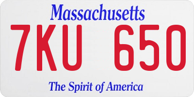 MA license plate 7KU650