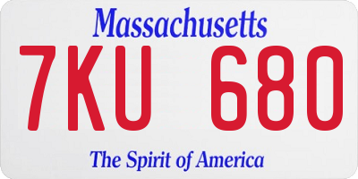 MA license plate 7KU680