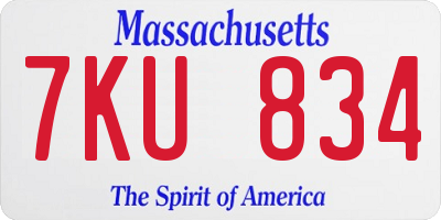 MA license plate 7KU834
