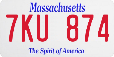 MA license plate 7KU874
