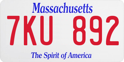 MA license plate 7KU892