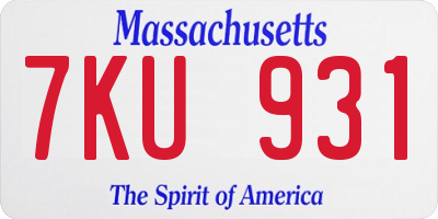 MA license plate 7KU931