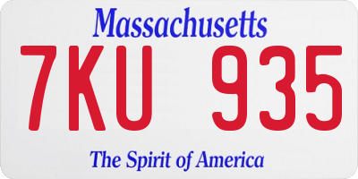 MA license plate 7KU935