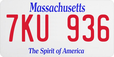 MA license plate 7KU936