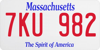 MA license plate 7KU982
