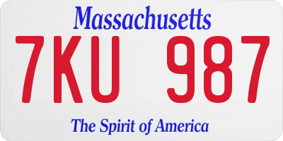 MA license plate 7KU987