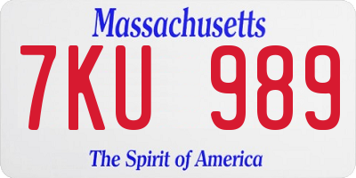 MA license plate 7KU989