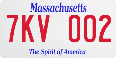 MA license plate 7KV002