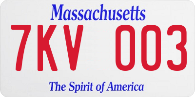 MA license plate 7KV003