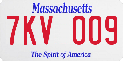 MA license plate 7KV009
