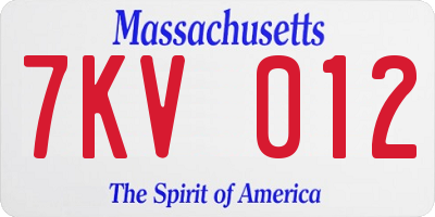 MA license plate 7KV012