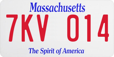 MA license plate 7KV014
