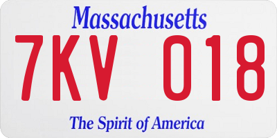 MA license plate 7KV018