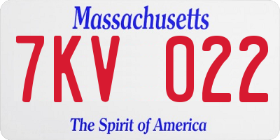 MA license plate 7KV022