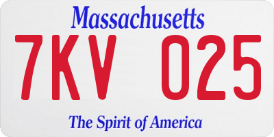 MA license plate 7KV025