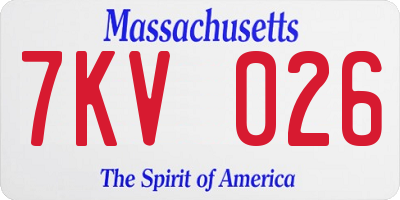 MA license plate 7KV026
