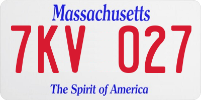 MA license plate 7KV027