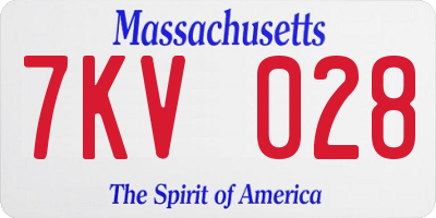 MA license plate 7KV028