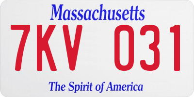MA license plate 7KV031