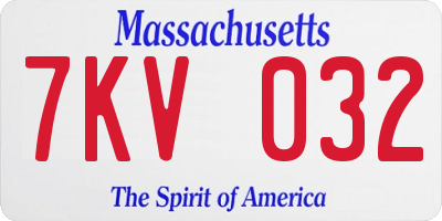 MA license plate 7KV032
