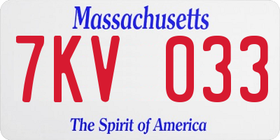 MA license plate 7KV033