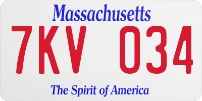 MA license plate 7KV034
