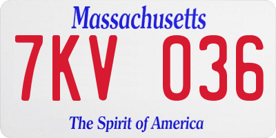 MA license plate 7KV036