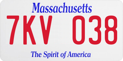 MA license plate 7KV038