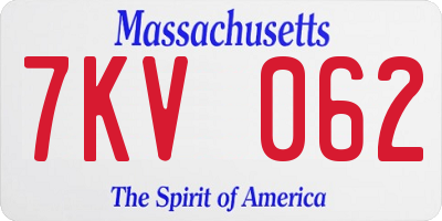 MA license plate 7KV062