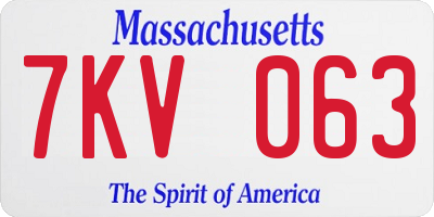 MA license plate 7KV063