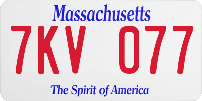MA license plate 7KV077