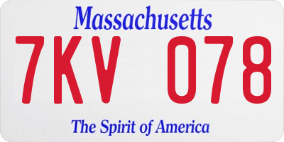 MA license plate 7KV078