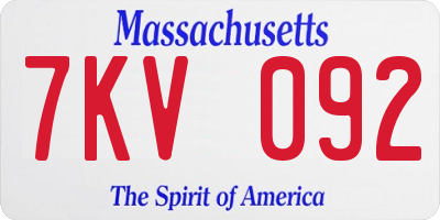 MA license plate 7KV092