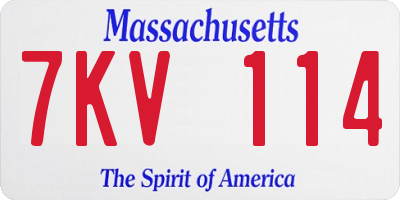 MA license plate 7KV114