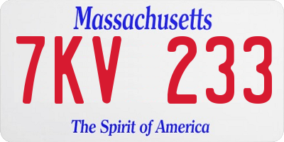 MA license plate 7KV233