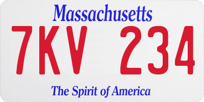 MA license plate 7KV234