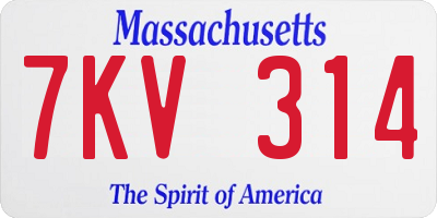 MA license plate 7KV314