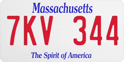 MA license plate 7KV344