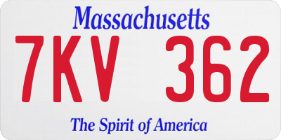 MA license plate 7KV362