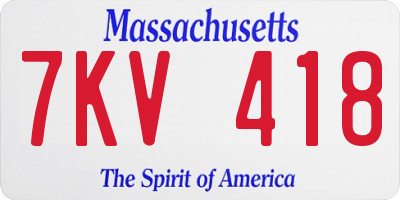 MA license plate 7KV418