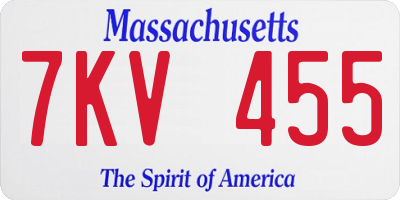 MA license plate 7KV455