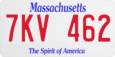 MA license plate 7KV462
