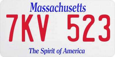 MA license plate 7KV523