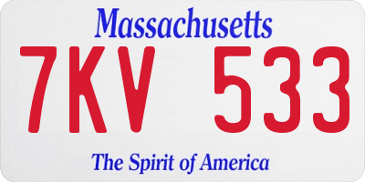 MA license plate 7KV533