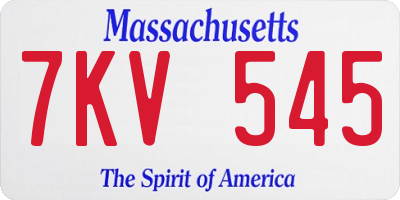 MA license plate 7KV545