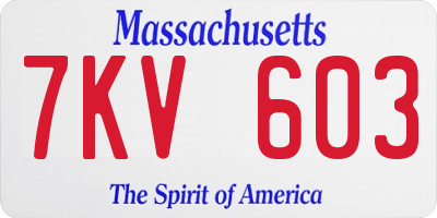 MA license plate 7KV603